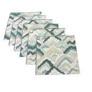 Vintage 90s 80s  set six cloth napkins peach green white decor table settings